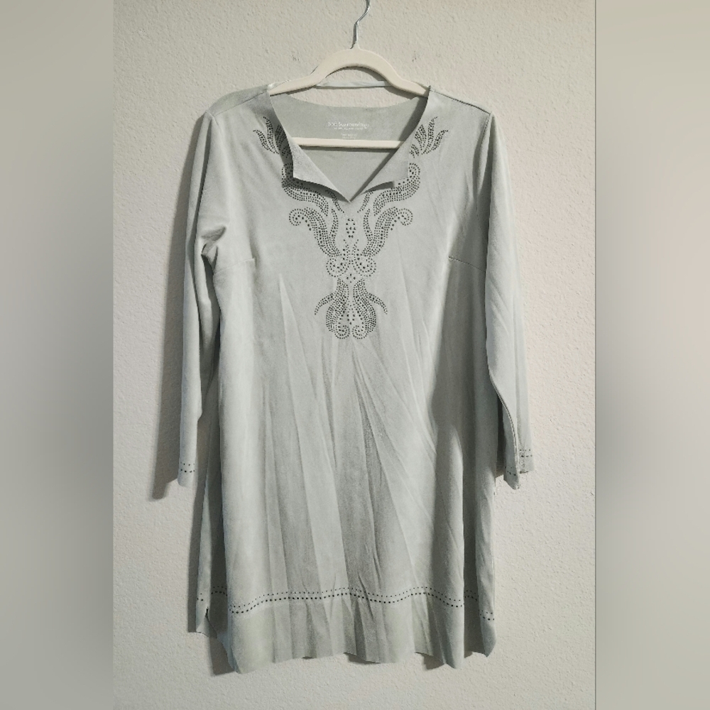 Soft Surroundings Women’s Long Sleeve Faux Suede Beaded design dress size petite